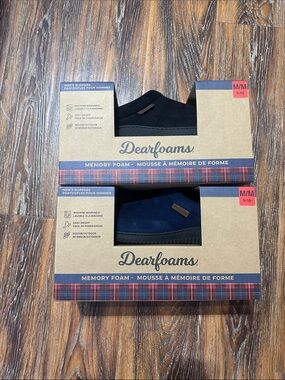 dearfoams Men's Memory Foam Slippers - Black & Navy Blue